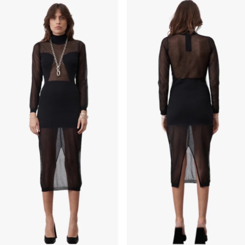 Atoir NWT XS Sure Thing Etta Midi Dress Sheer Mesh Panels Mock Neck Revolve
